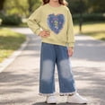 thumbnail image 3 of DJDLJWCJ 2 Piece Girls Casual Outfit Sets Cute Print Long Sleeve Crewneck Sweatshirt Elastic Waist Wide Leg Pants Set Yellow Size 2T, 3 of 6
