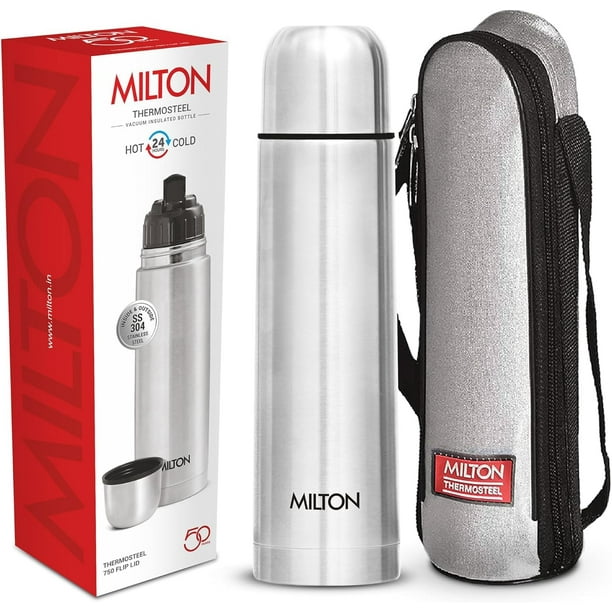 Botella de agua Milton Thermosteel con tapa abatible de 750 ml, color plateado