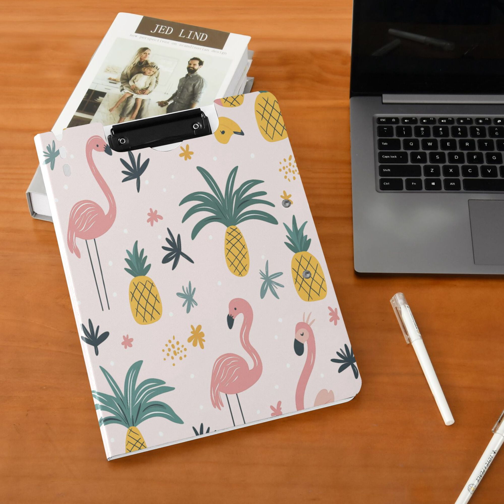 FORMRS A4 Clipboard Folder with Pen Holder Horizontal Foldable School Office Binder, Flamingo Pattern