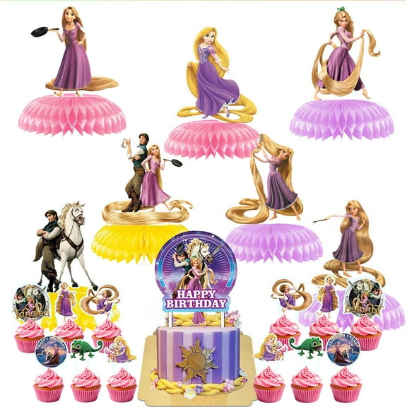 Long Hair Princess Party Decorations Centerpieces Table Toppers Honeycomb Cake Toppers for Birthday Party Decor Supplies Photo Props