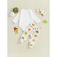thumbnail image 4 of vera natura Baby Girls 3 Piece Outfit Halloween Letter Print Long Sleeves Romper and Pumpkin Pants Headband Cute Clothes, 4 of 9