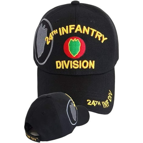 US Military 24th Infantry Division Black Adjustable Baseball Hat Cap