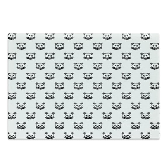 Tattoo Cutting Board, Panda Bear Portraits Mascots Pattern for in Black and White, Decorative Tempered Glass Cutting and Serving Board, Large Size, Black White, by Ambesonne