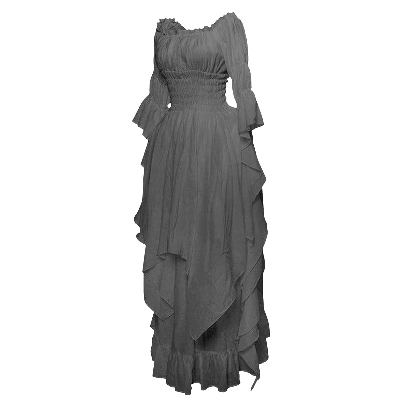 Dagegui Renaissance Dress for Women Cotton Linen Medieval Victorian Dress Long Sleeve One Shoulder Tunic Dress Plus Size Halloween Costumes Gray 2XL