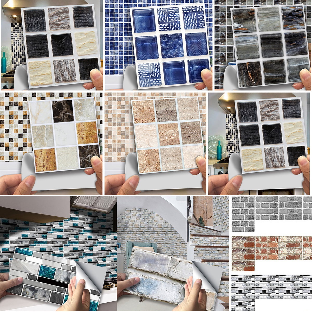 Goory Waterproof Tile Sticker, Waterproof Removable Self Adhesive Wall