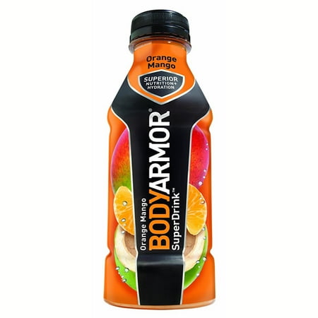 Body Armor Orange Mango Sports Drink 16 oz Plastic Bottles - Pack of 12