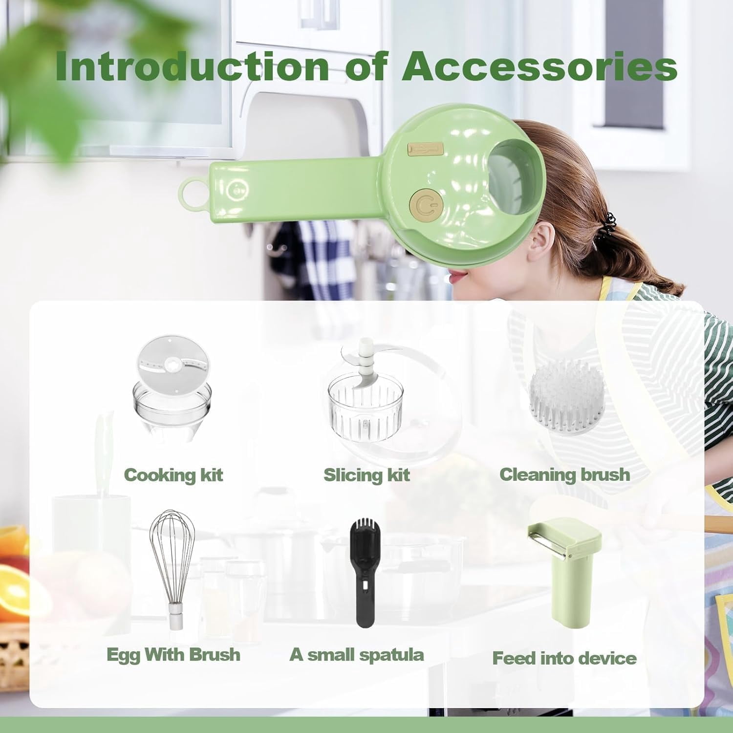 4 In1 Wireless Vegetable Processor Chop Whisk Clean Recharge, Mini Wireless Food Processor with USB Powered for Garlic Chili Onion Celery Ginger Meat, With Egg and Cream Whisk (white)