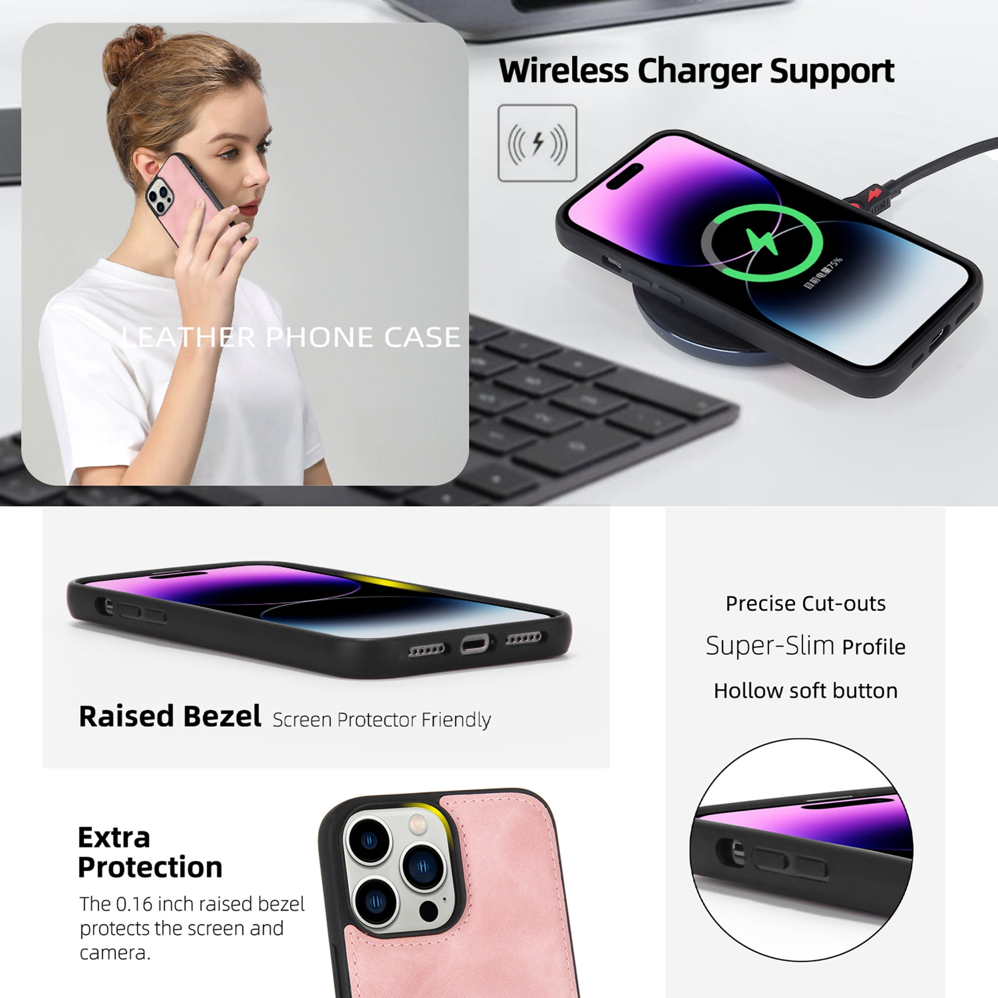 Dteck for iPhone 14 Pro Max Case, iPhone 14 Pro Max Case Wallet for Women Men, Durable PU Leather Magnetic Flip Lanyard Strap Wristlet Zipper Card Holder Phone Cases for iPhone 14 Pro Max,Pink