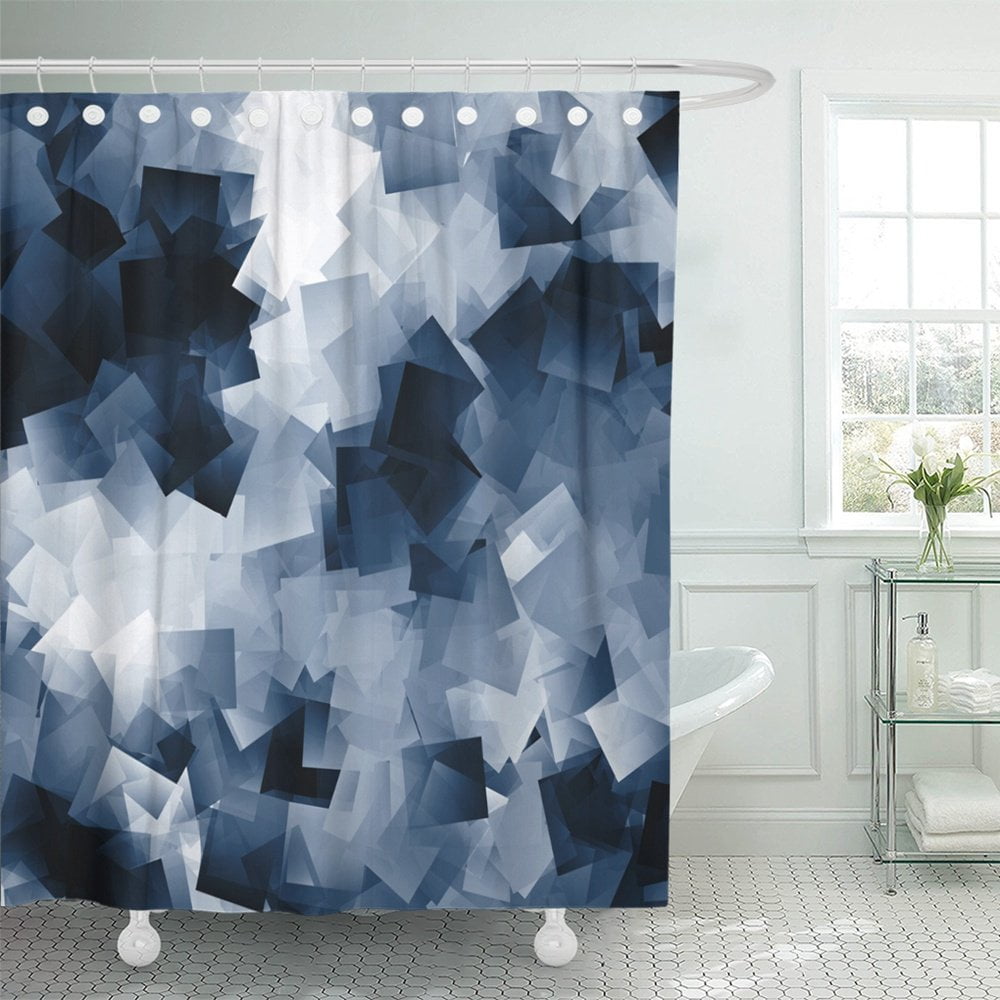 Pknmt Gray Abstract White And Navy Blue, Navy Teal Gray Shower Curtain