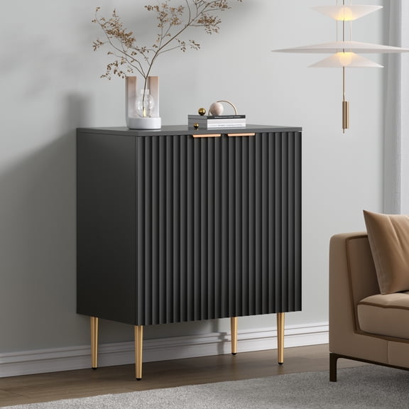 SICOTAS Fluted Buffet Cabinet with Storage, Modern Credenza Storage Cabinet, Sideboard Buffet Cabinet with Fluted Doors & Metal Legs for Living Room Dining Room Black