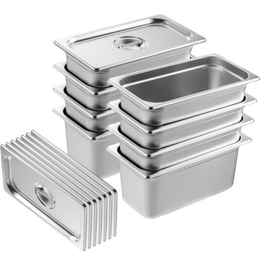 KFFKFF Set of 8 Hotel Pans, 1/3 Size with Anti-Jam Feature, Steam Pan with Cover, 0.8mm Durable Stainless Steel, 6-Inch Deep Professional Table Pan, Food Storage Pan for Industrial & Scientific Use