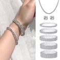 thumbnail image 2 of AYYUFE 6 Pairs Bracelet Necklace Earrings Shiny Rhinestones Multi-layer Geometric Sparkling Decorative Gift Women Bangle Necklace Ear Studs Wedding Jewelry Accessory,11, 2 of 8