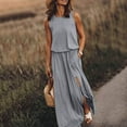thumbnail image 1 of Robe Décontractée pour Femmes Robe d'Été pour Femmes Sans Manches Col Robes Maxi Couleur Unie Robe à Fente Vêtements pour Femmes G AG, 1 of 5