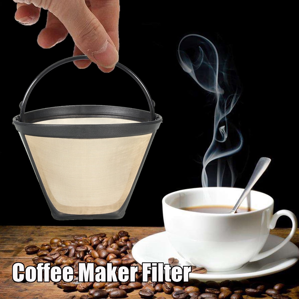 Cone Shape Coffee Filter Handled Stainless Mesh Basket Maker Reusable