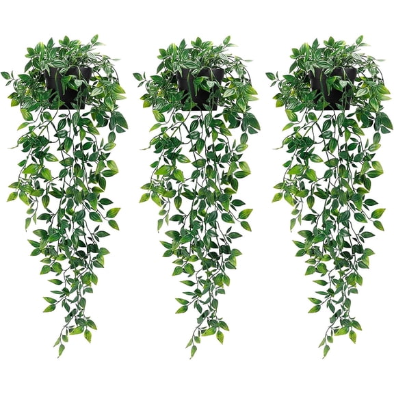 3 Pack Artificial Hanging Plants Fake Plants with Pots for House Bedroom Wall Garden Decor