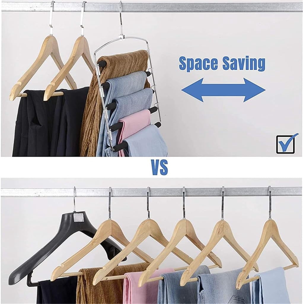 Manss Pants Hangers, Set of 4, 5 Tiers Non-Slip Skirt Hangers, Clothes Hangers with Swing Arm,Space Saving Pants Organizers, for Closet,Black