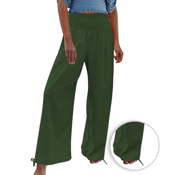 MELDVDIB Womens Linen Pants Drawstring Elastic High Waist Wide Leg Pants Casual Loose Work Pants Lounge Trousers