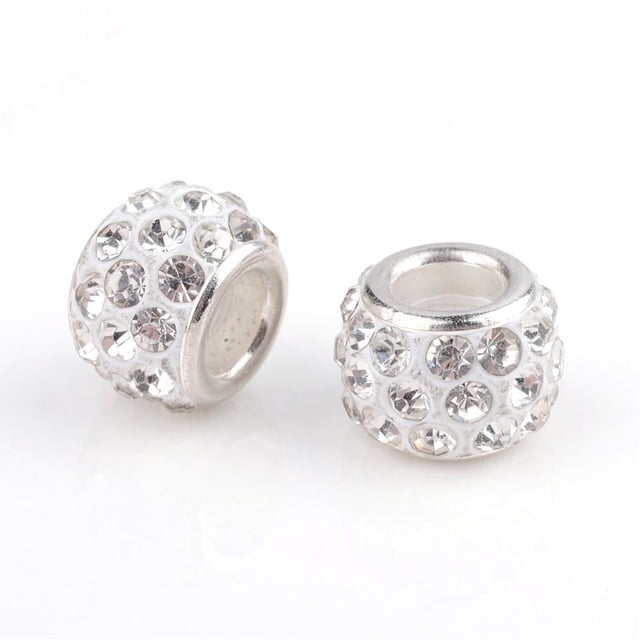 HLONK Alloy Rhinestone European Beads Large Hole Beads Rondelle Platinum Metal Color Topaz 11x6mm Hole 5mm