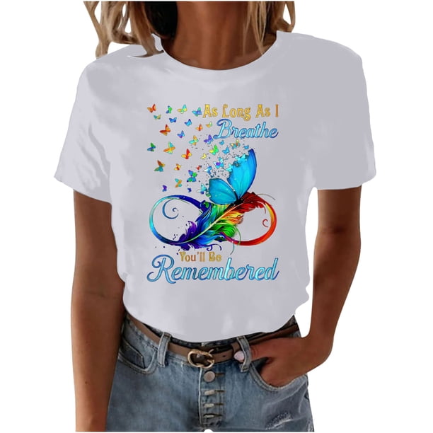 Camisetas de Manga Corta para las Mujeres Impresas Cuello Redondo Camiseta, Blusa Suelta de Poliéster Casual para el Trabajo, Diario Y Primavera Invierno