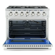 Cosmo 4 Piece Kitchen Appliance Package with 36 Freestanding Gas Range 36 Under Cabinet Range Hood 24 Built-in Integrated Dishwasher & French Door Refrigerator Kitchen Appliance Bundles