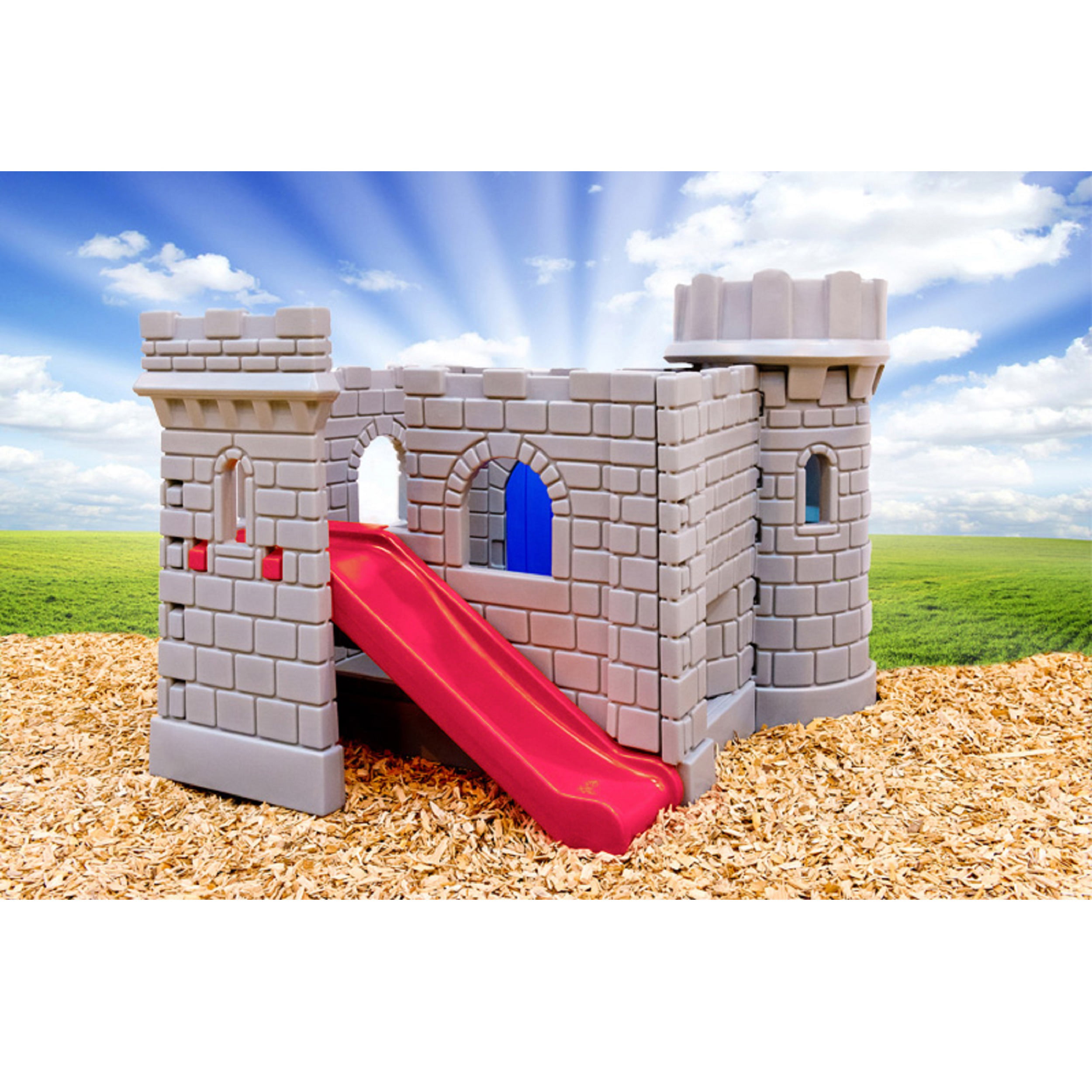 outdoor castle playhouse with slide