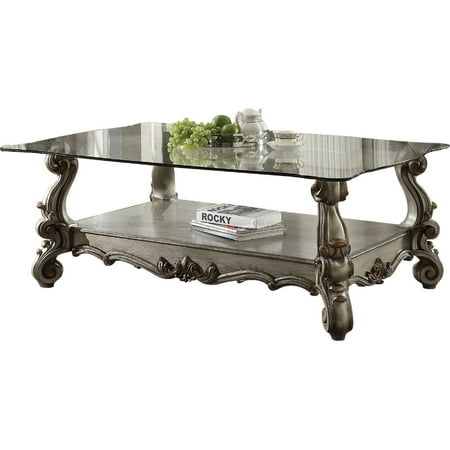 Acme Versailles Coffee Table in Antique Platinum and Clear Glass Finish