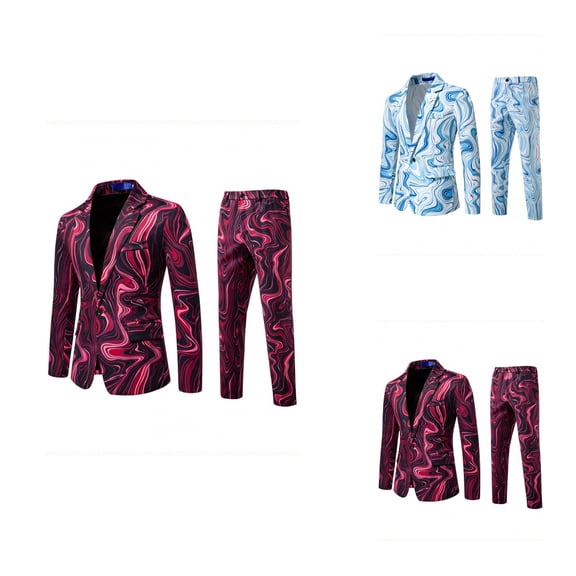 Men's Carnival Tie Dye Printed 2 Piece Suit Set Evening Performance Dress Slim 2 Button Blazer Pants Casual Floral Party Jacket