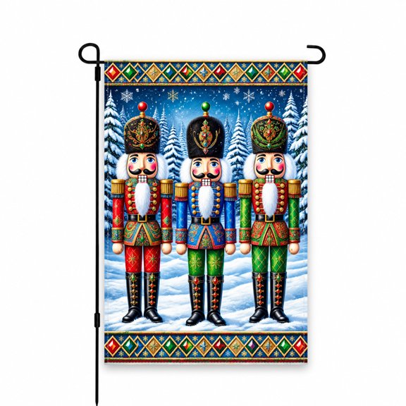Christmas Nutcracker Garden Flag 12 x 18 Inch – Festive Holiday Outdoor Decor for Yard, Lawn, Patio, or Porch with Snowy Winter Theme and Bold Colors
