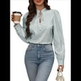 thumbnail image 3 of Camisas A Rayas con Botones para Mujer, Blusas Clásicas de Larga y Elegantes para Oficina y Trabajo. Verde M, 3 of 9