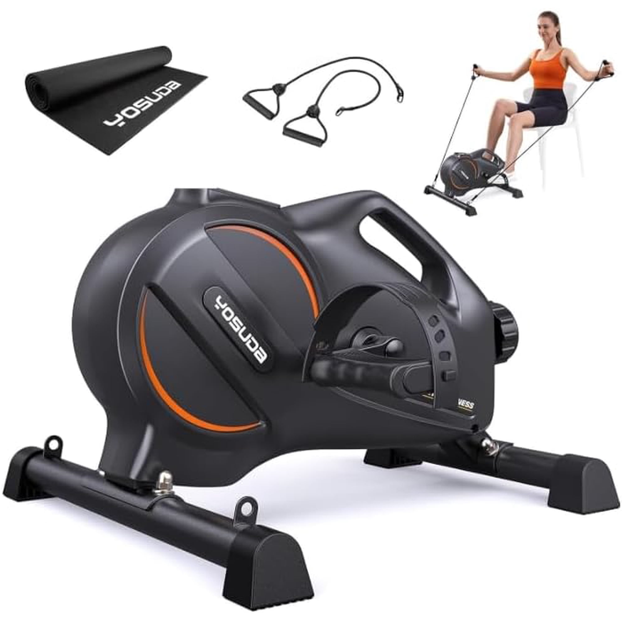 Under Desk Bike, 16-Level Magnetic Resistance, Bluetooth App, Pedal Exerciser with Mat & Bands, Mini Exercise Bike for Adults & Seniors, Arm & Leg Machine
