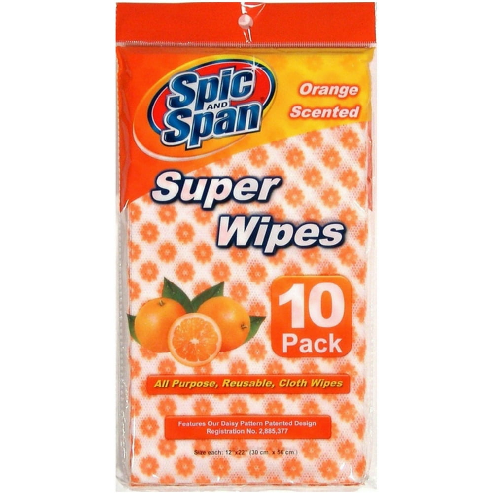 Spic And Span All Purpose Reusable Super Cloth Wipes, Orange Scented 10