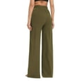 thumbnail image 4 of MIXUE Linen Pants Women Solid Color Wide Leg Drawstring Baggy Sweatpants High Waisted With Pockets Loose Yoga Trousers Womens Pants Outwear,Green,XXL, 4 of 6