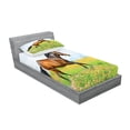 thumbnail image 2 of Ambesonne Animal Fitted Sheet & Pillow Sham Set, Horse Rural Flowers, Twinxl, Green Brown Pale Blue, 2 of 2