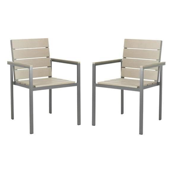 SAFAVIEH Beldan Outdoor Patio Stackable Chair, Taupe/Grey, Set of 2