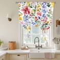 thumbnail image 3 of Spring Floral Tie Up Curtain 63 Inches Long, Gradient Blue Pink Yellow Flower Romantic Farmhouse Balloon Style Kitchen Window Curtain Over Sink, Small Window Rod Pocket Curtain 52"x63", 3 of 9