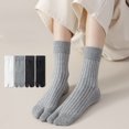 thumbnail image 4 of Ribbed Split-Toe Cotton Socks for Women Middle Calf Two Toe Separator Breathable Spring Autumn Sports Anti-Slip Design, 4 of 8