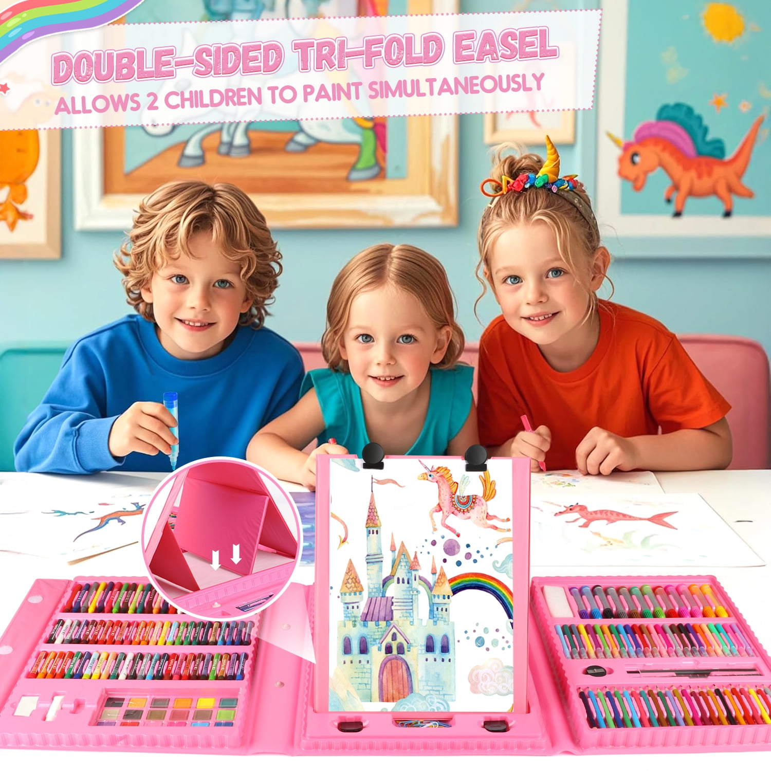 Huge Wave Unicorn Art Supplies for Girls, 208PCS Markers Set with Storage Case, Christmas Birthday Gift for Kids Aged 4-12 Years Old