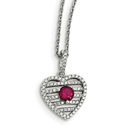 Mia Diamonds Solid 925 Sterling Silver Synthetic Ruby and Cubic Zirconia (CZ) Brilliant Embers Heart Necklace
