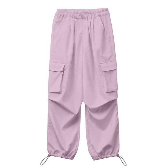 CPNG Girls' Summer Fashion Cargo Pants Elastic High Waist Wide Leg Baggy Multi-Pocket Cargo Sweatpants Casual Jogger(Pink,7-8 Years)