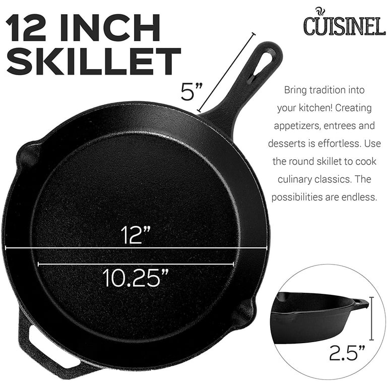 COMMERCIAL CHEF Pre-Seasoned Cast Iron 3-Piece Skillet Set,8 Inch 10 Inch  12 Inch, Black