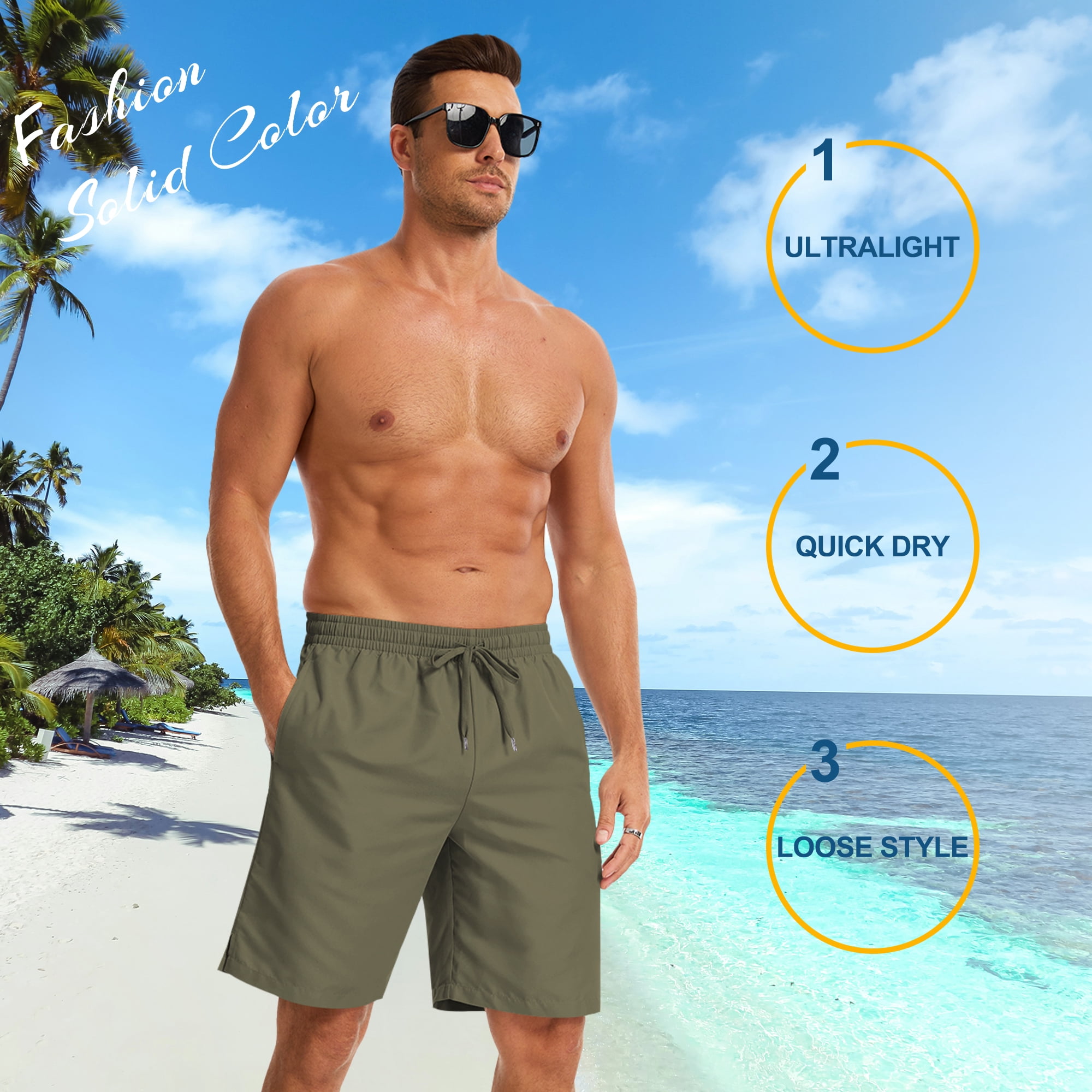 3 Pack Men's Swim Trunks Shorts with Mesh Lining Quick Dry Breathable Pockets for Summer Beach