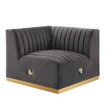 Modular Sofa Corner Chair, Grey Gray Gold, Velvet, French Living Lounge Cafe Lobby Hospitality Restaurant, Modern Contemporary Boutique HB33784