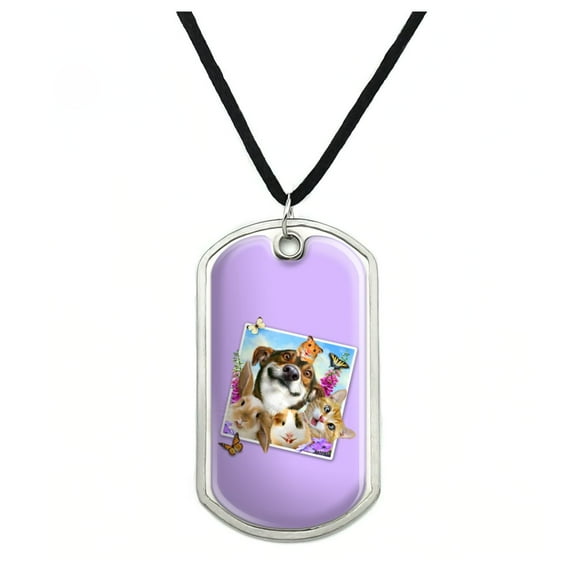 Pets Selfie Picture Dog Cat Guinea Pig Rabbit Military Dog Tag Pendant Necklace with Cord