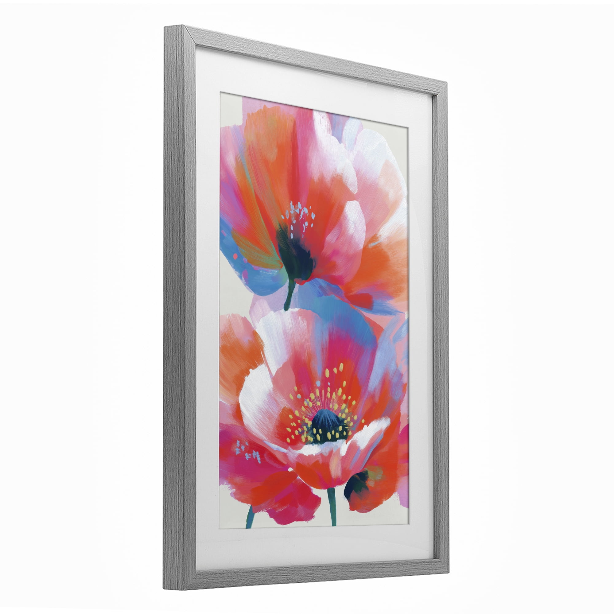 Stupell Industries Poppies in Soft Light Gray Framed Print Under Glass, design by Chromatic Storm Studio