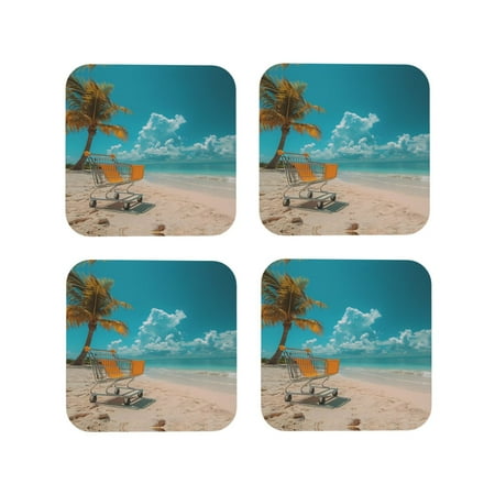 

Leather Coasters with Heat-resistant for Drinks Shopping Cart On Tropical Beach Cup Coasters Cup Pad Mat for Tabletop Protection Coffee Table Office Desk and Housewarming Gift