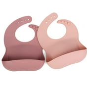 Silicone Bibs for Babies, Waterproof Baby Feeding Bibs with Food Catcher Pocket, Adjustable Silicon Bibs for Toddlers (Mauve/Baby Pink)