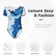 thumbnail image 4 of Balery Blue White Fluid Art Body de cuello redondo de manga corta para mujer Tops de manga corta Tops básicos-Medium, 4 of 7