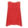 thumbnail image 5 of Sevevn Women's New Solid Color Round Neck Back Slit Casual Top T-shirt Beach Vacation Clothes for Women Red L, 5 of 7