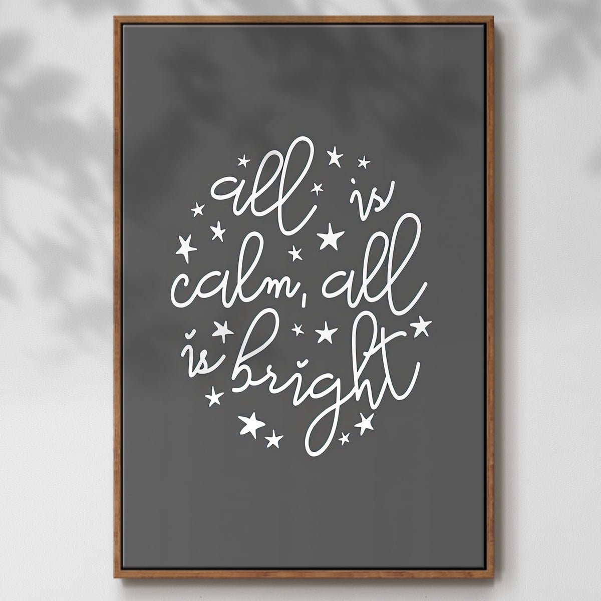 All is Calm, All is Bright - Dark Gray - Framed Gallery Wrapped Holiday Canvas - 27 x 41 - Rosewood Frame