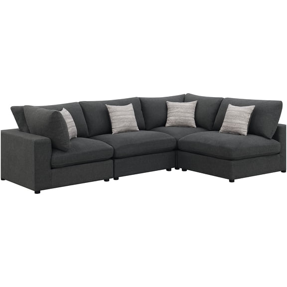 Charcoal Upholstered 4-Piece Sectional Sofa Set with Reversible Seating